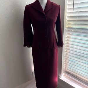 Jessica Howard Petite 4P Burgundy 2Pc Skirt Suit Church Career Formal Pre-Loved